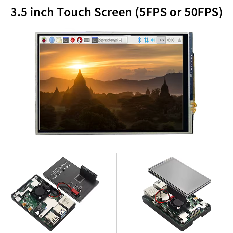 Écran tactile LCD 5 50 FPS 3.5x320 éventuelles I 480 pouces Raspberry Pi 4, avec boîtier ABS et ventilateur de refroidissement, modèle B/3B +/3B