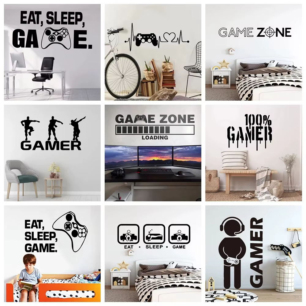 Sculpté Gamer autocollant Mural vinyle Mural papier peint pour enfants garçons chambre décoration Stickers Ps4 jeu affiche décor porte autocollants