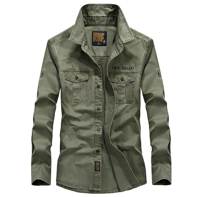 Chemise militaire à manches longues pour homme, 100% coton, grande taille 5XL 6XL