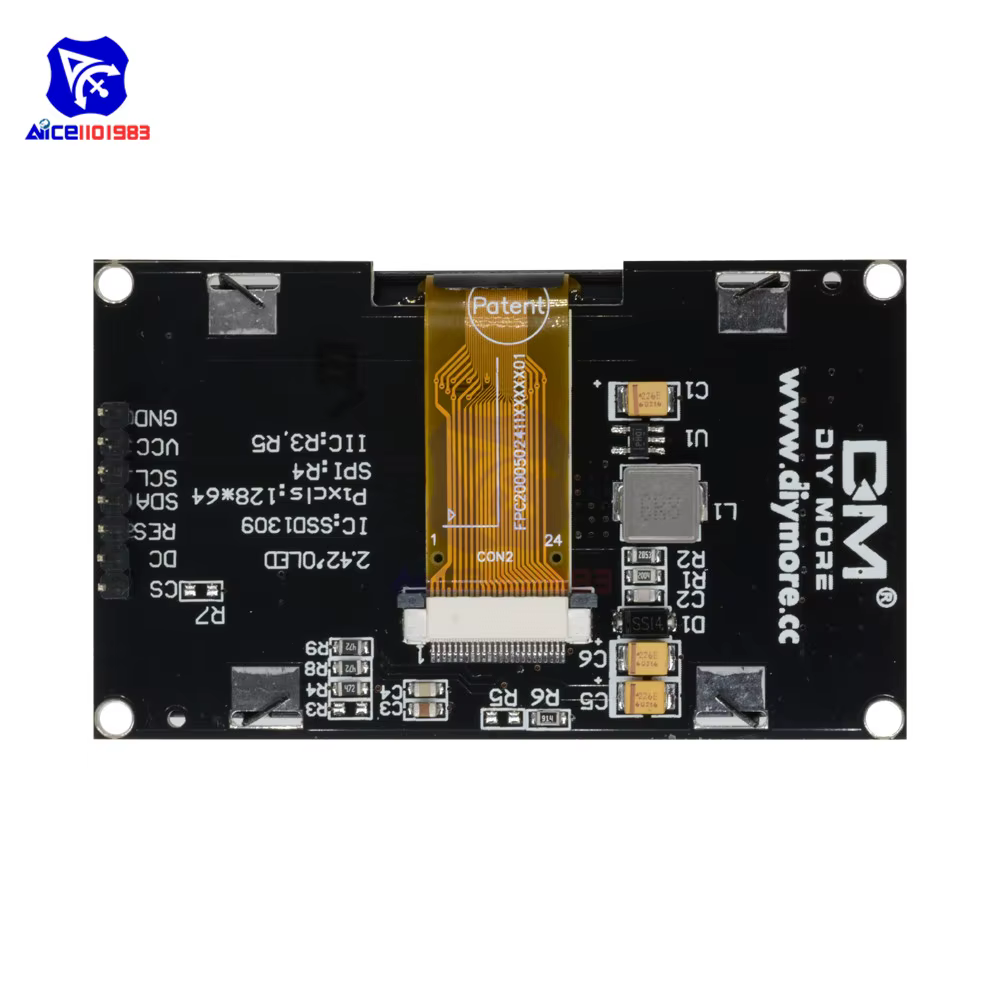 Diymore 2.4 "2.42 pouces 128x64 OLED Module d'affichage LCD SSD1309 12864 7 broches SPI/IIC I2C Interface série pour Arduino R3 C51
