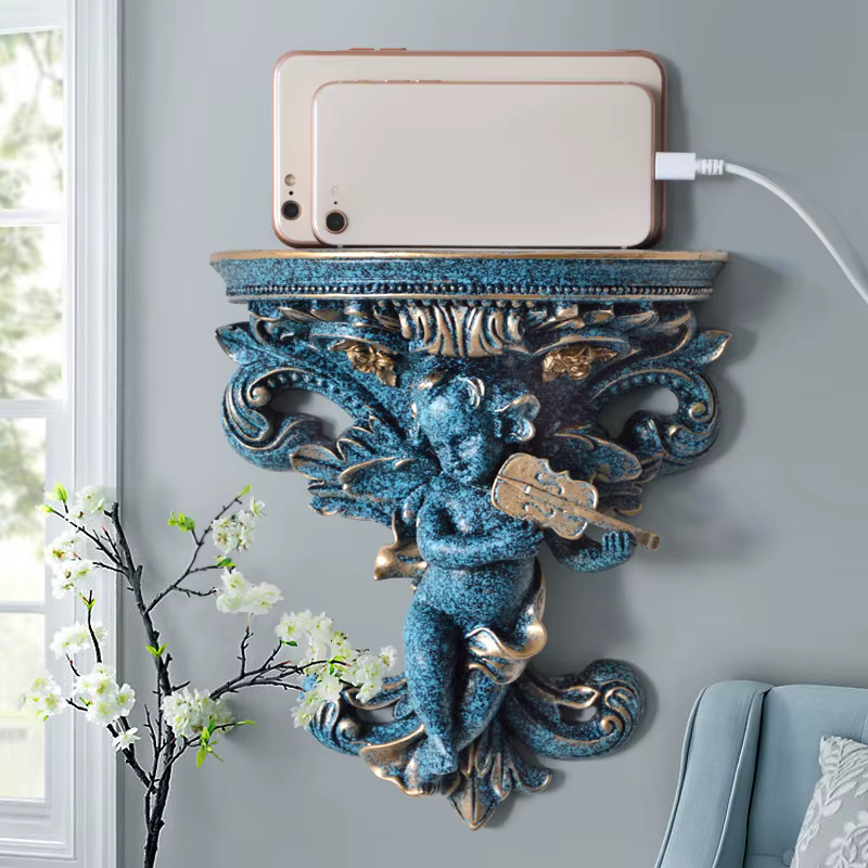Étagères murales créatives en résine pour la décoration de la maison, support de rangement pour la maison, étagère vintage, bleu et blanc, décor à la maison