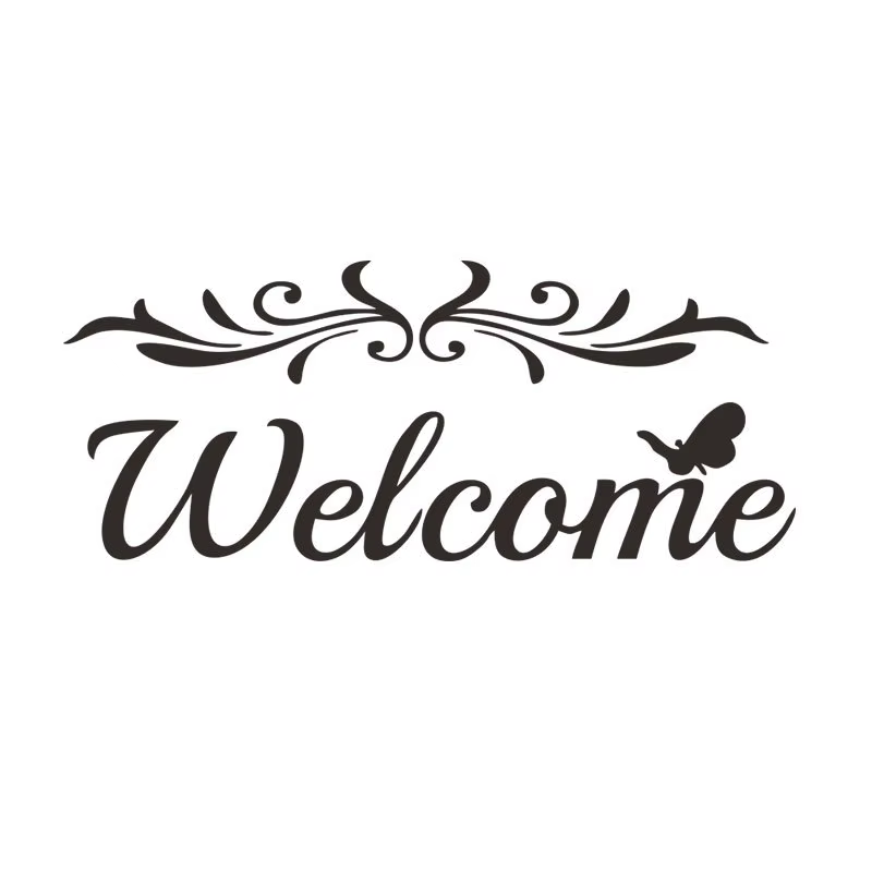Autocollant de porte de bienvenue alphabet anglais, stickers muraux, papier peint, fleur, vigne, salon, décoration de la maison
