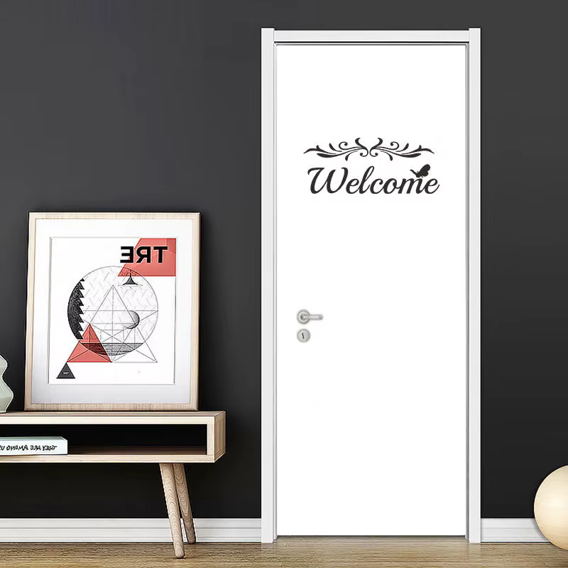 Autocollant de porte de bienvenue alphabet anglais, stickers muraux, papier peint, fleur, vigne, salon, décoration de la maison