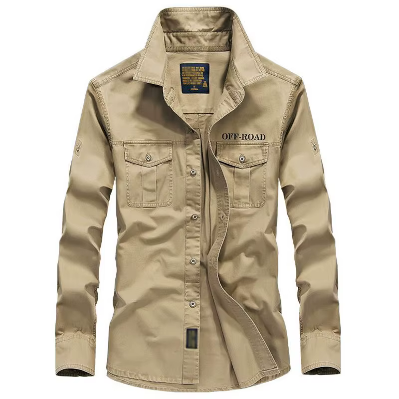 Chemise militaire à manches longues pour homme, 100% coton, grande taille 5XL 6XL