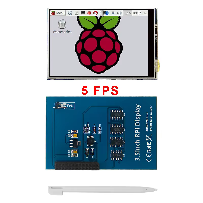 Écran tactile LCD 5 50 FPS 3.5x320 éventuelles I 480 pouces Raspberry Pi 4, avec boîtier ABS et ventilateur de refroidissement, modèle B/3B +/3B