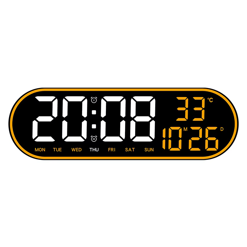 Grande horloge murale numérique de 15 pouces, horloge électronique LED avec cadre coloré, affichage de la température, de la Date, de la semaine, Snooze, double réveil