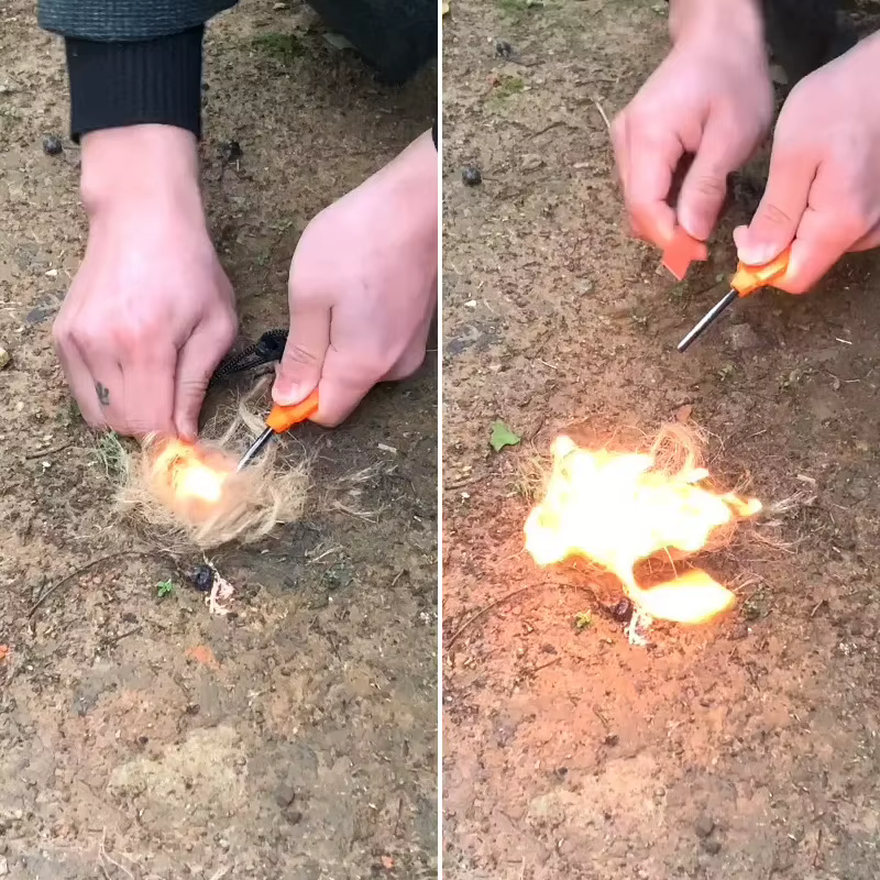 Allume-feu de survie en plein air | Outil multifonction à manche en bois, bâton de feu lumineux et étanche pour le camping, la randonnée et l'aventure