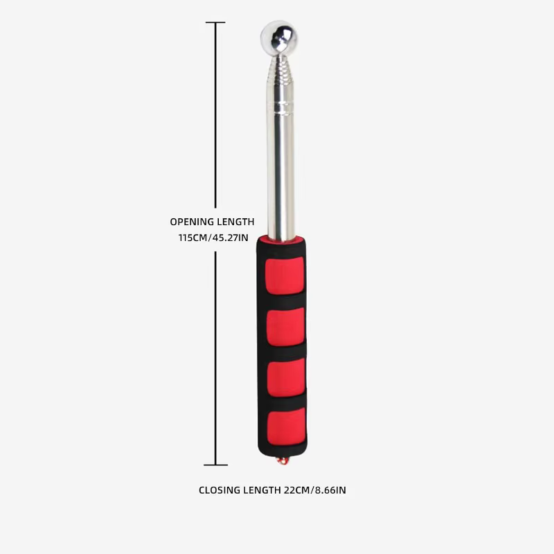 Bâton de défense personnel rétractable, marteau de détection de tambour creux, rouge