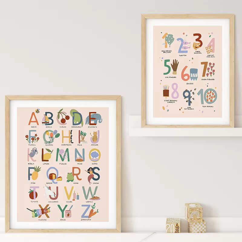 Affiches d'alphabet et de chiffres, art mural sur toile, impressions décoratives pour chambre d'enfant, chambre de bébé, chambre d'enfant
