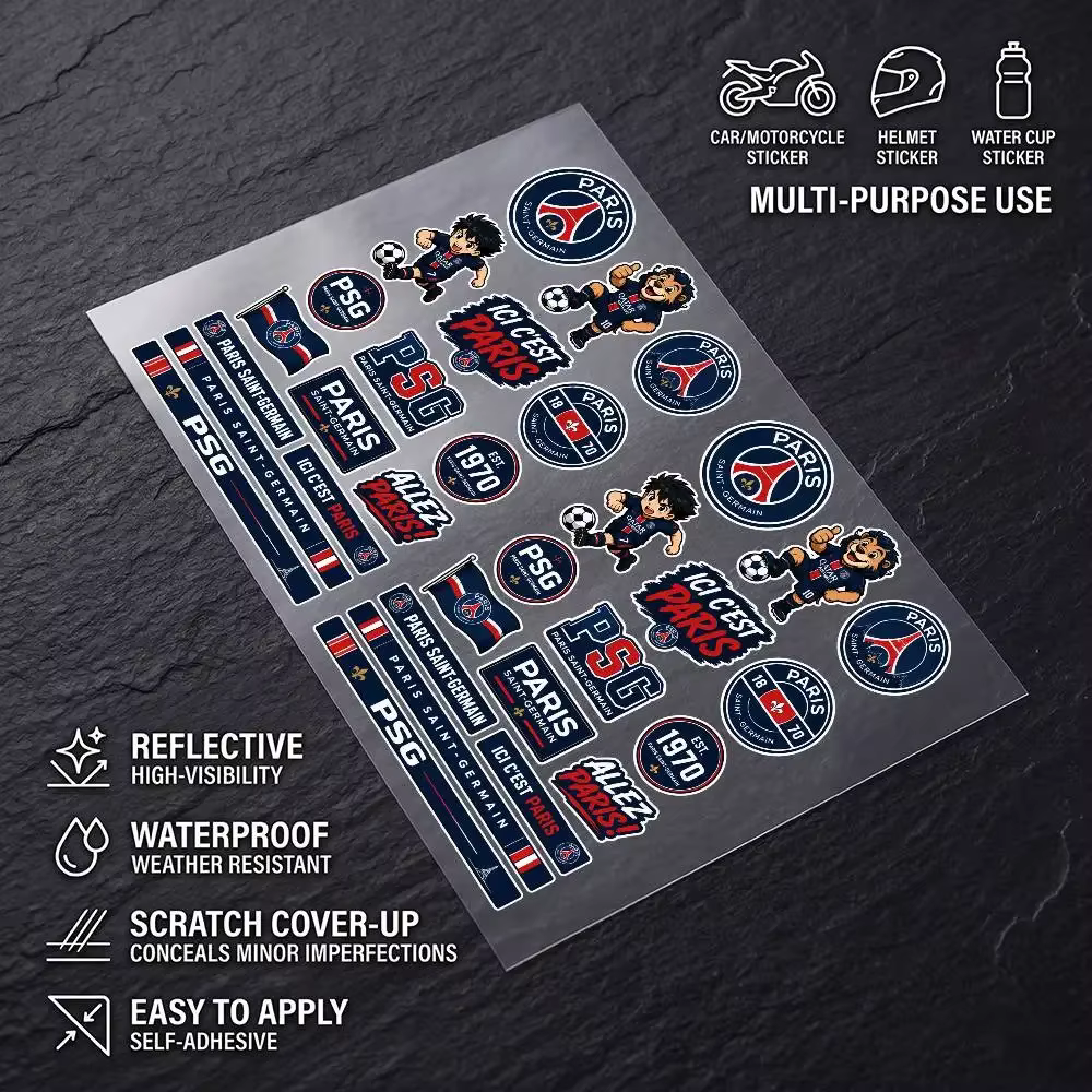 Autocollants réfléchissants universels anti-rayures PSG Fashion pour voiture, moto, casque, tasse, réfrigérateur