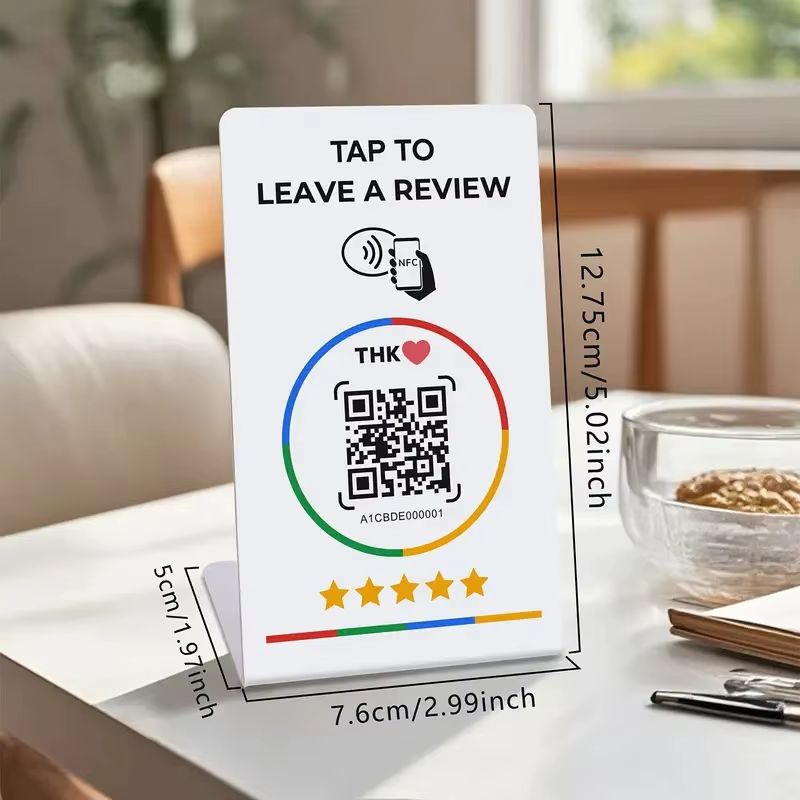 Support de code QR personnalisé pour avis Google, affichage de menu en acrylique, plaque pour réseaux sociaux Facebook, touchez ou scannez pour laisser un avis (NFC+QR)