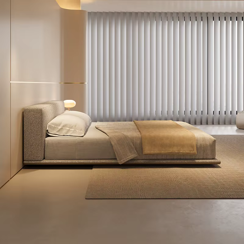 Lit 200x220 180x200cm Crème Style Luxe Tissu Cadre de lit Queen Size Moderne Luxe Simple Chambre à coucher Lits et cadres de lit Meubles