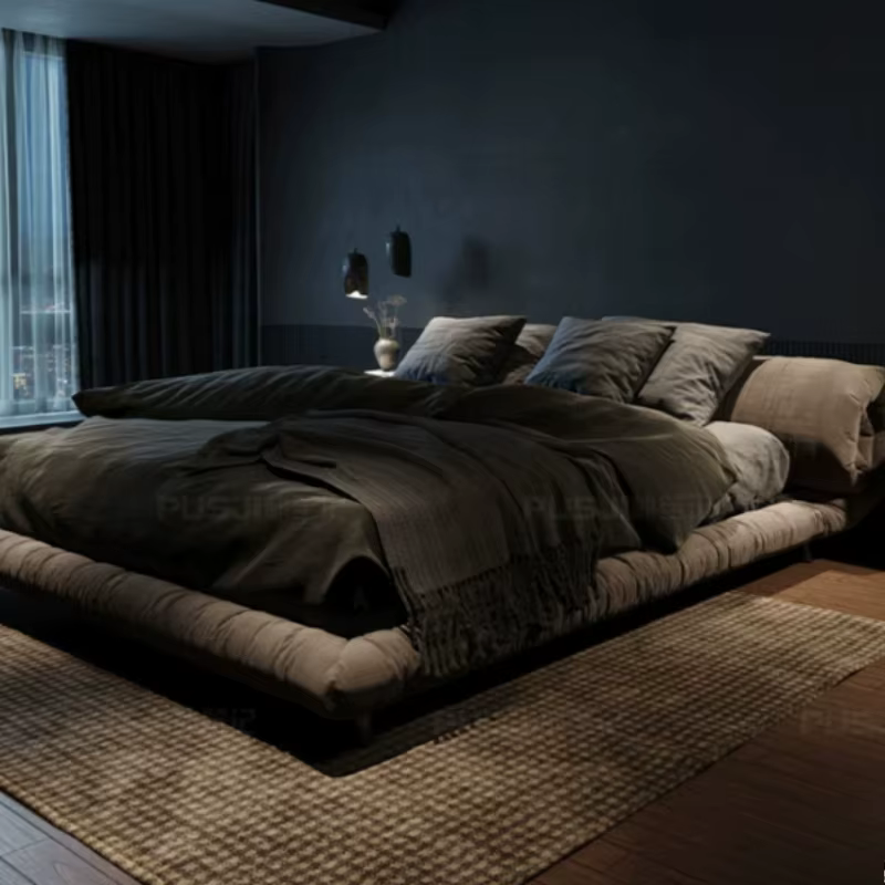 Lit moderne 200x220cm avec cadre en bois gris, lit double plateforme, lit tatami au sol, lit queen, meubles italiens de luxe