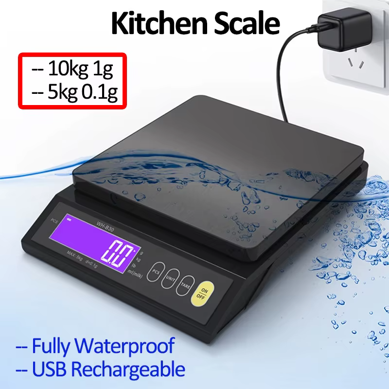 Balance de cuisine électronique numérique 5kg/0.1g 10kg/1g, affichage LCD, entièrement étanche, mesure en acier inoxydable, outil de cuisson