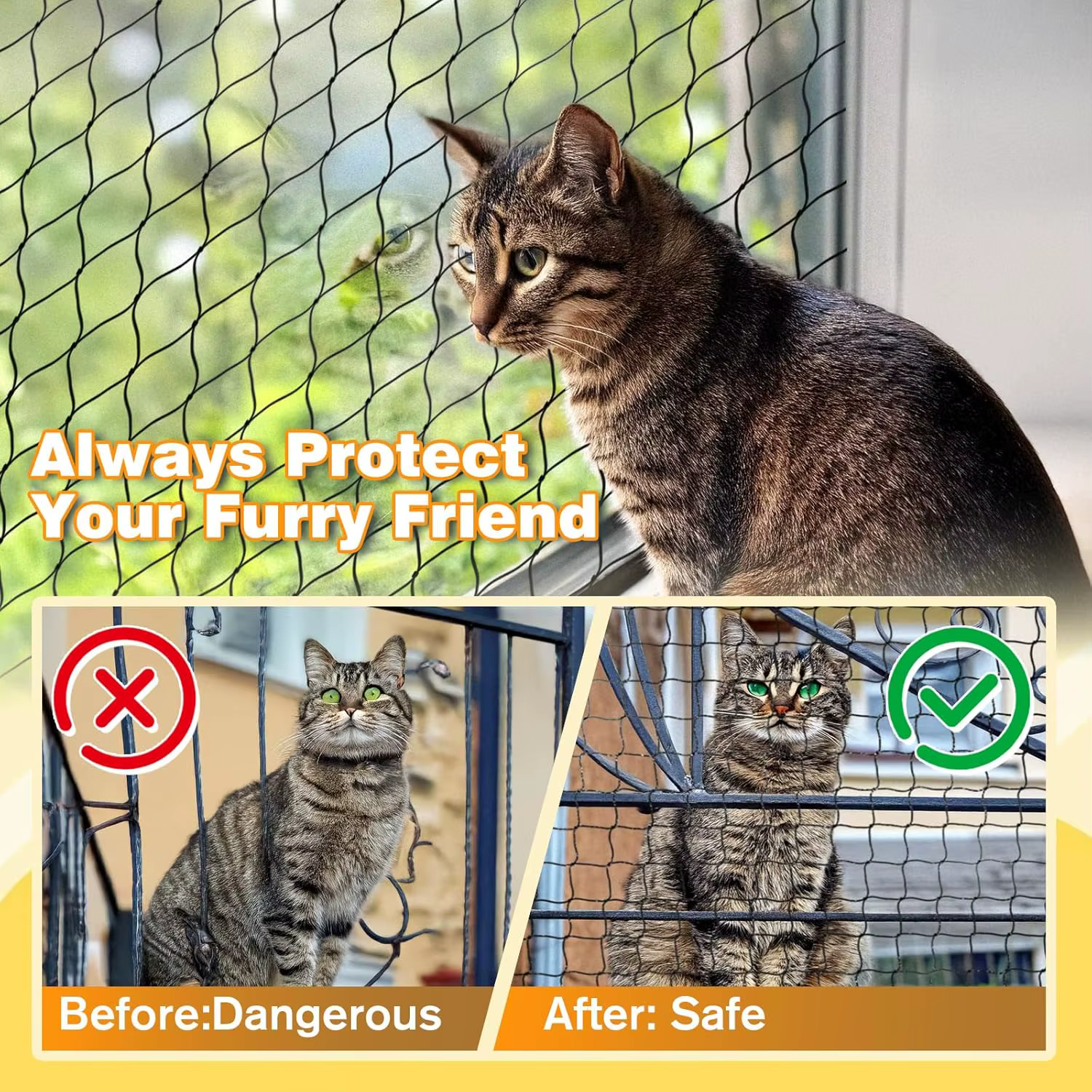Filet pour chat renforcé en fil pour balcon, filet de sécurité Anti-chute résistant aux morsures pour animaux de compagnie, filet Anti-oiseaux pour fenêtre, escalier, jardin