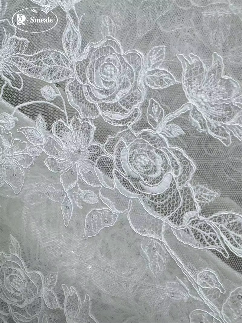 Tissu en dentelle blanche SMEALE, robe de soirée de luxe, dentelle française, tissu de mariage, tissus pour la couture