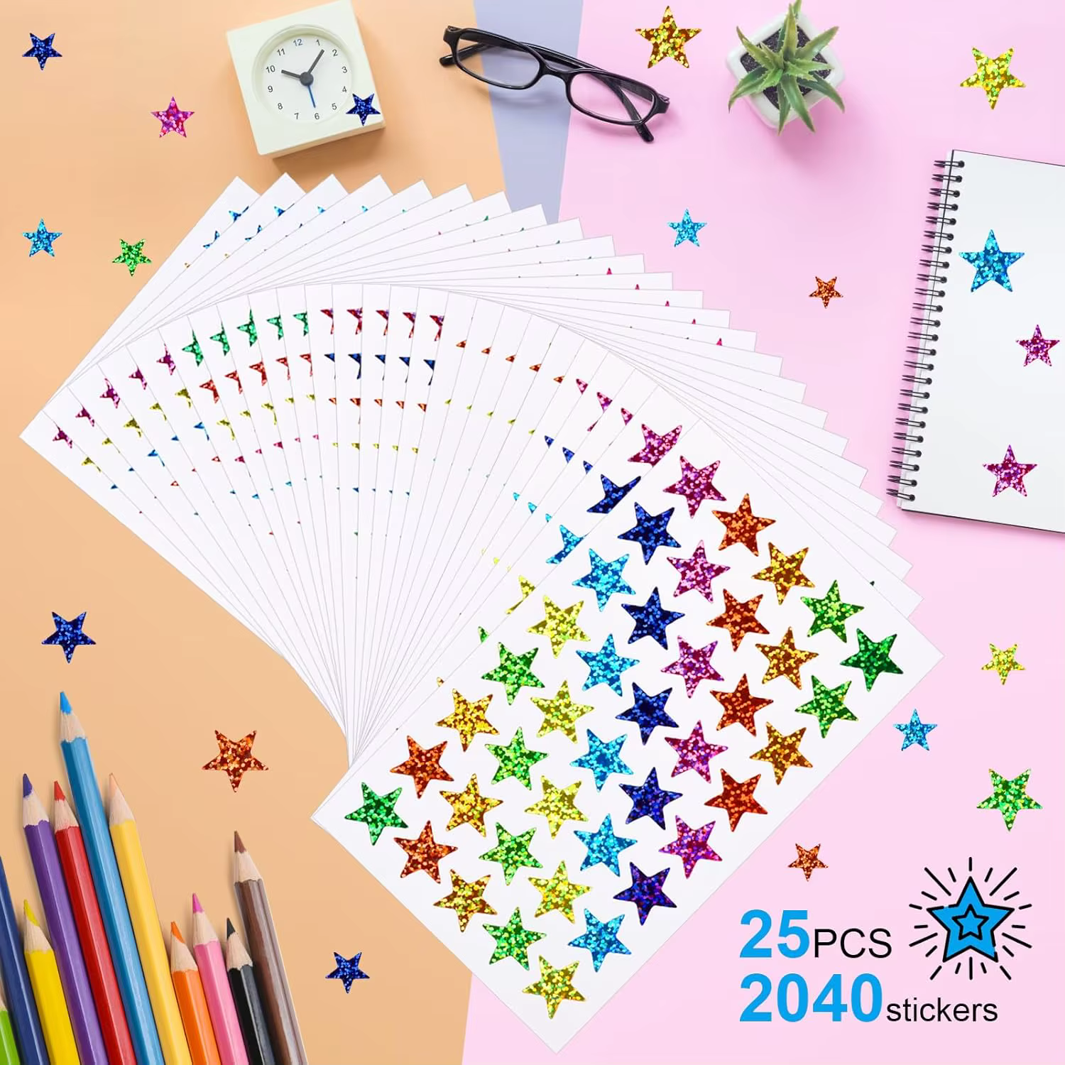 Autocollants holographiques scintillants, 5 tailles, petites étoiles, récompense pour enfants, feuille à paillettes, pour tableau de récompense du comportement, DIY bricolage