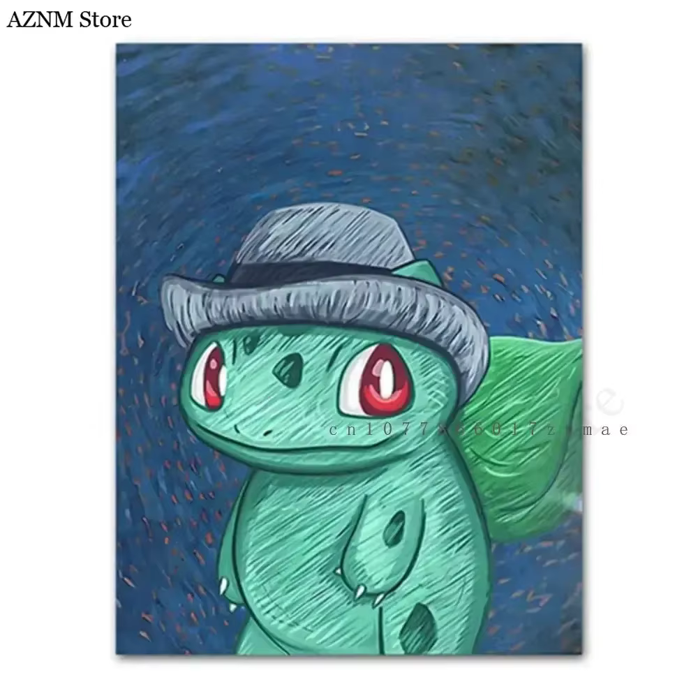 Affiches de personnage d'anime Pokmon Pikachu, toile aquarelle de musée Van Gogh avec images d'art murales imprimées HD pour cadeaux de salon
