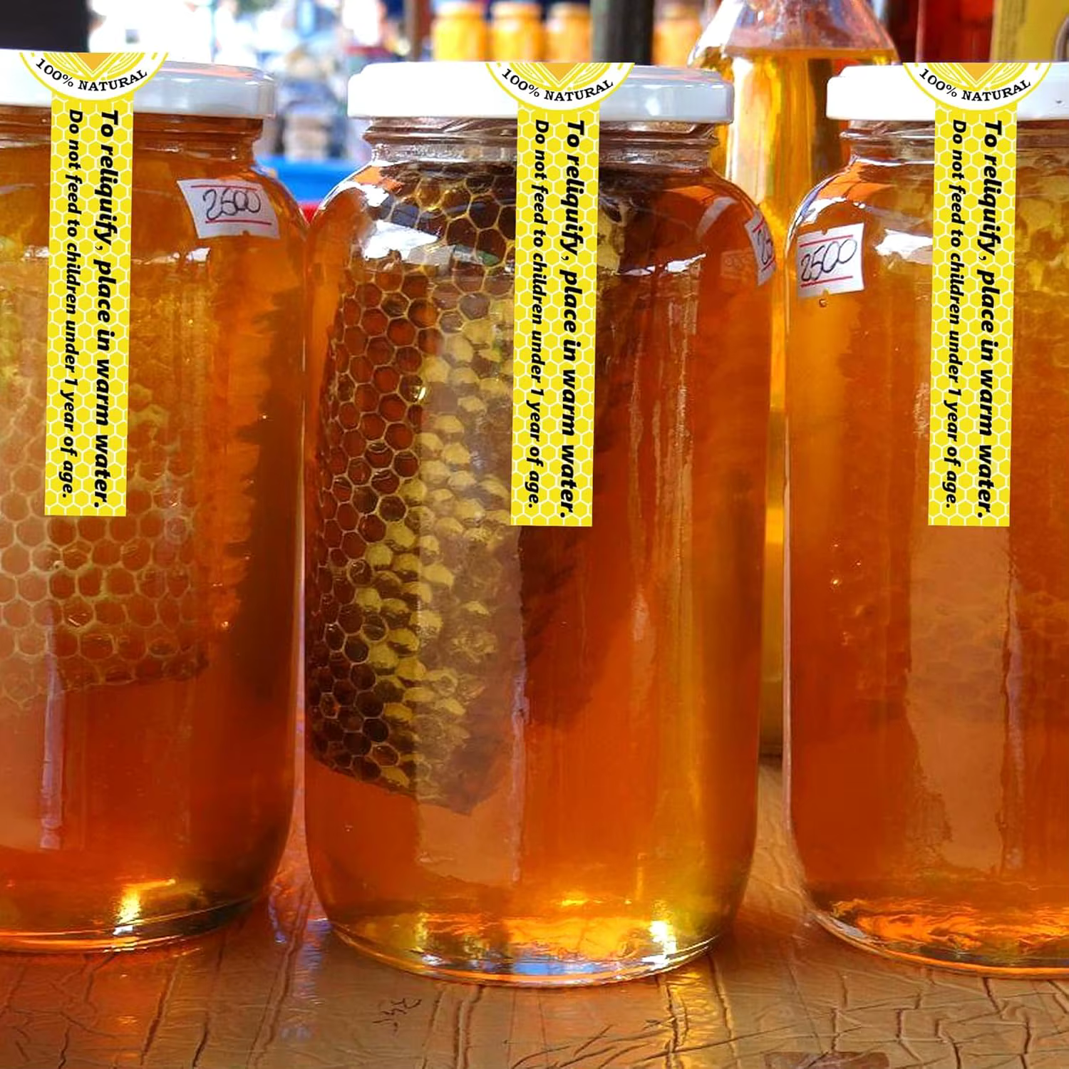 500 pièces autocollants de miel pur inviolable 1x3.5 pouces étiquettes de sceaux inviolables étiquette de miel pour pots de miel étiquettes de couvercle de bouteille