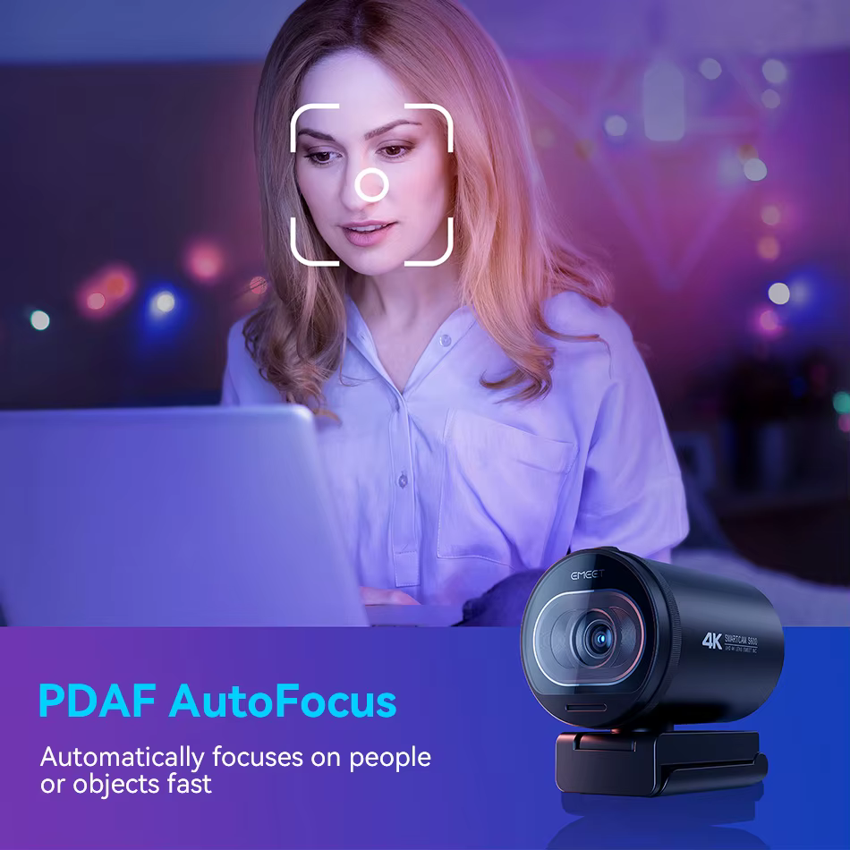 Webcam 4K pour Streaming, Caméra Web 1080P 60FPS USB EMEET S600 avec Autofocus et Micros pour TikTok/YouTube