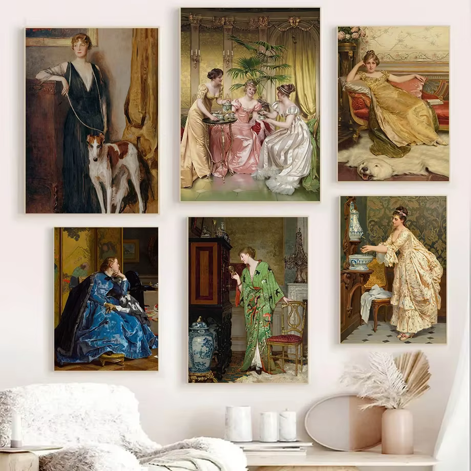 Peinture sur toile, portrait de femmes de la Renaissance, art rétro, impressions classiques victoriennes, art mural, tableau pour le salon, décoration murale pour la maison