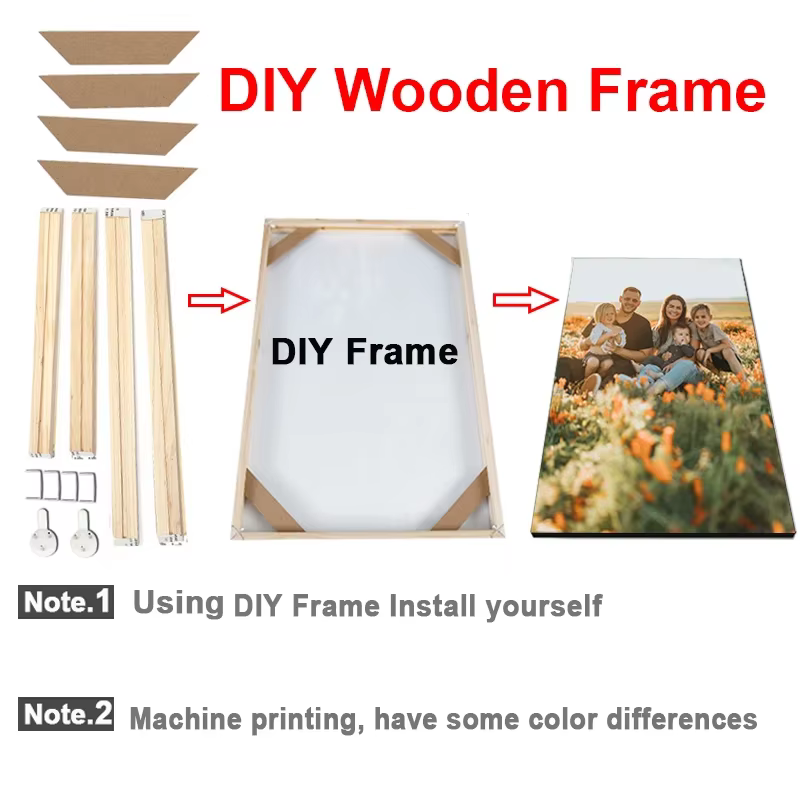 Impression personnalisée de votre Photo, affiche de peinture sur toile avec cadre en bois, imprimés HD, décor artistique mural, image de paysage familial pour animaux de compagnie et enfants