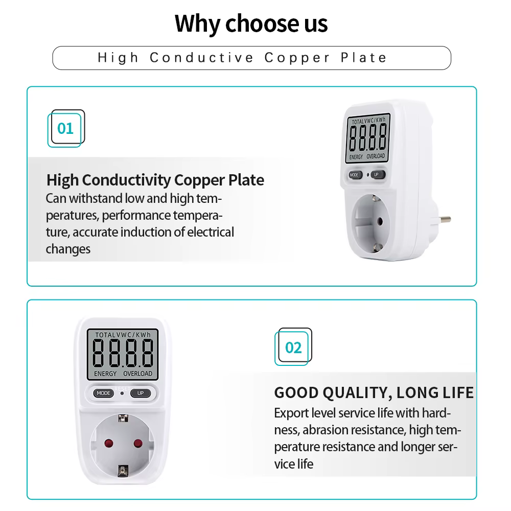 Compteur de puissance électrique, wattmètre LCD, prise de facturation, testeur électrique, prise de mesure, analyseur de puissance, prise EU FR