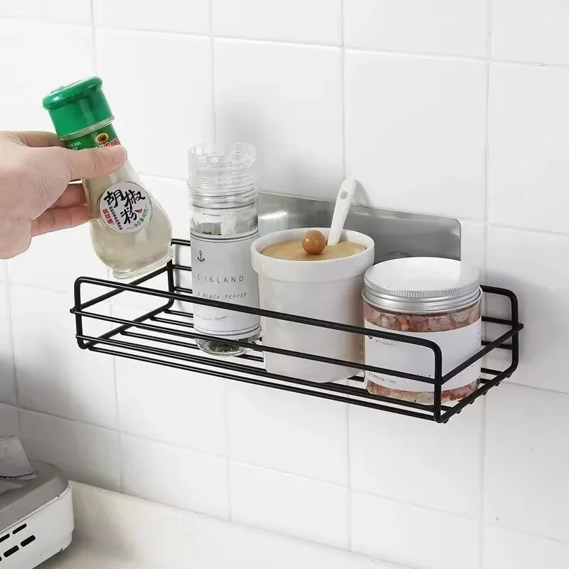 Étagère de rangement pour salle de bain, organisateur de cuisine, étagères noires, cadre d'angle, poinçon de douche en fer, support Caddy monté sans poinçon