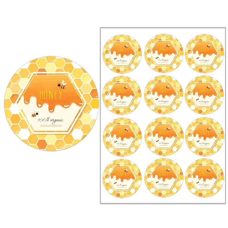 Autocollants de couverture de Pot de miel de 1.8 pouces, étiquettes autocollantes rondes de miel douce d'abeille, décoration de cadeau de fête, autocollants de fond en papier blanc