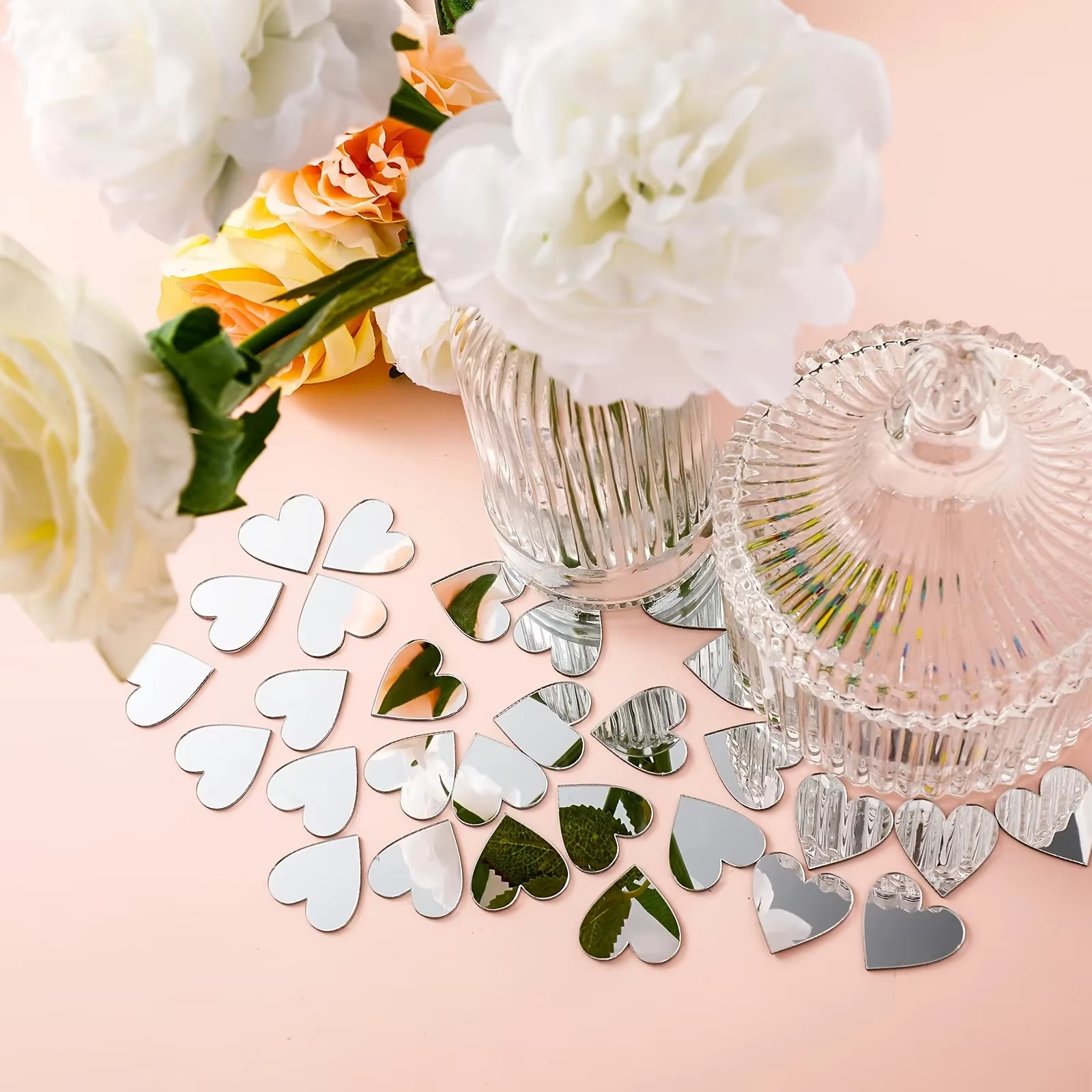 100 pcs/lot 2 cm coeur acrylique miroir autocollant mural rond carré bricolage mur miroir autocollant points stickers muraux décor de fête de mariage