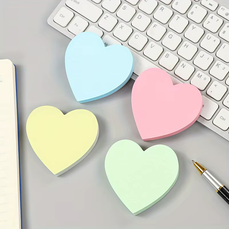 4 autocollants, notes autocollantes multicolores en forme de cœur, mignons, autocollants et amovibles, adaptés au bureau, à l'école (50Zhan)