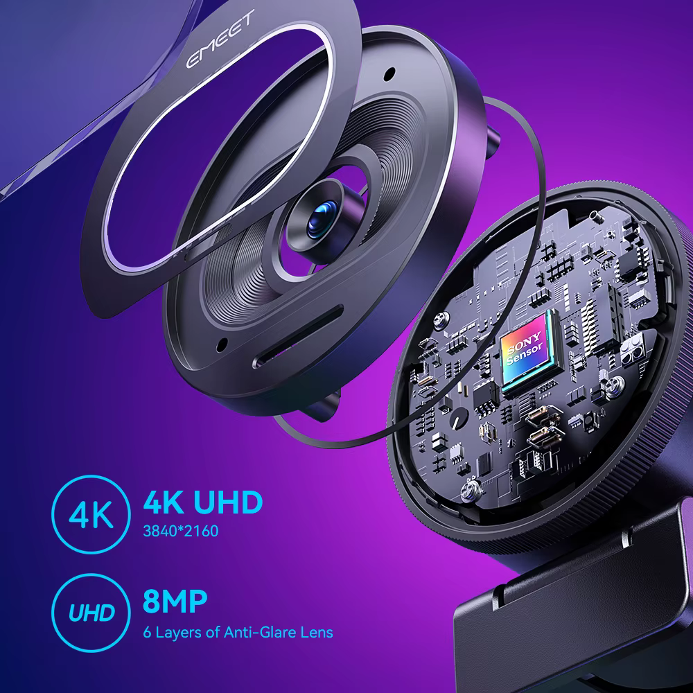 Webcam 4K pour Streaming, Caméra Web 1080P 60FPS USB EMEET S600 avec Autofocus et Micros pour TikTok/YouTube