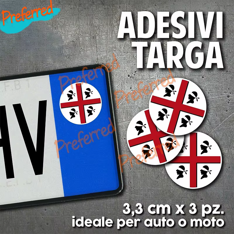 3x Autocollants en vinyle personnalisables pour plaque d'immatriculation de voiture ou de vélo, motif Sarda Sardaigne 4 Mori, sans fond