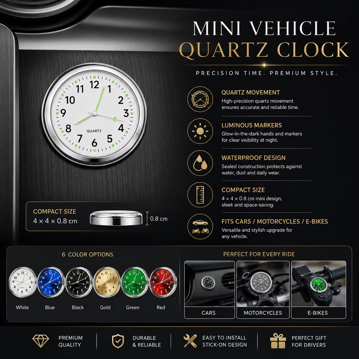 Horloge de tableau de bord de voiture, décoration intérieure, mini horloge portable, décoration lumineuse, montre analogique, ornements pour voitures