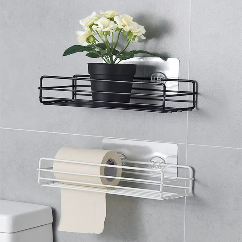 Étagère de rangement pour salle de bain, organisateur de cuisine, étagères noires, cadre d'angle, poinçon de douche en fer, support Caddy monté sans poinçon