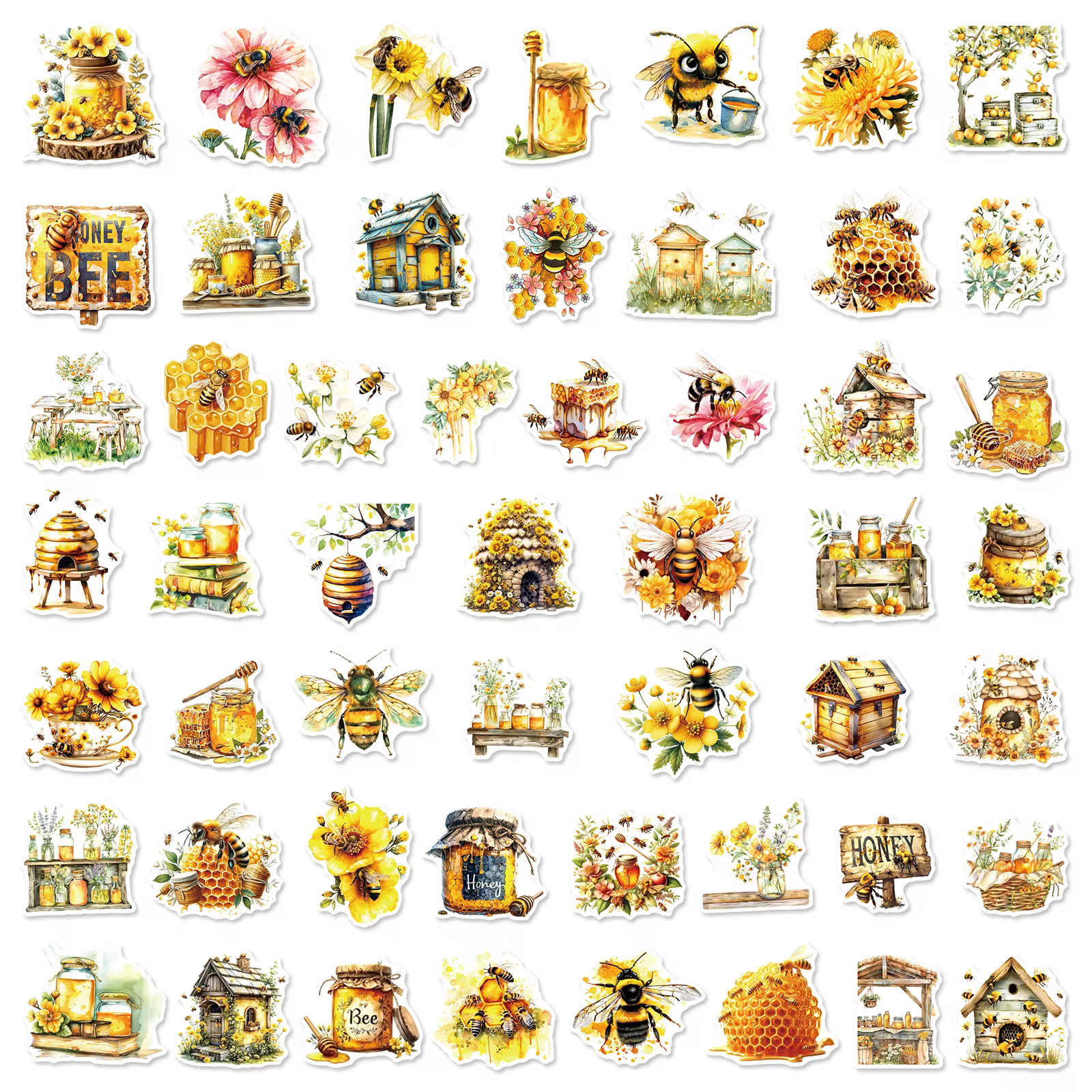50 autocollants mignons en forme d'abeille, de pot de miel, imperméables, pour valise, papeterie, graffiti Kawaii