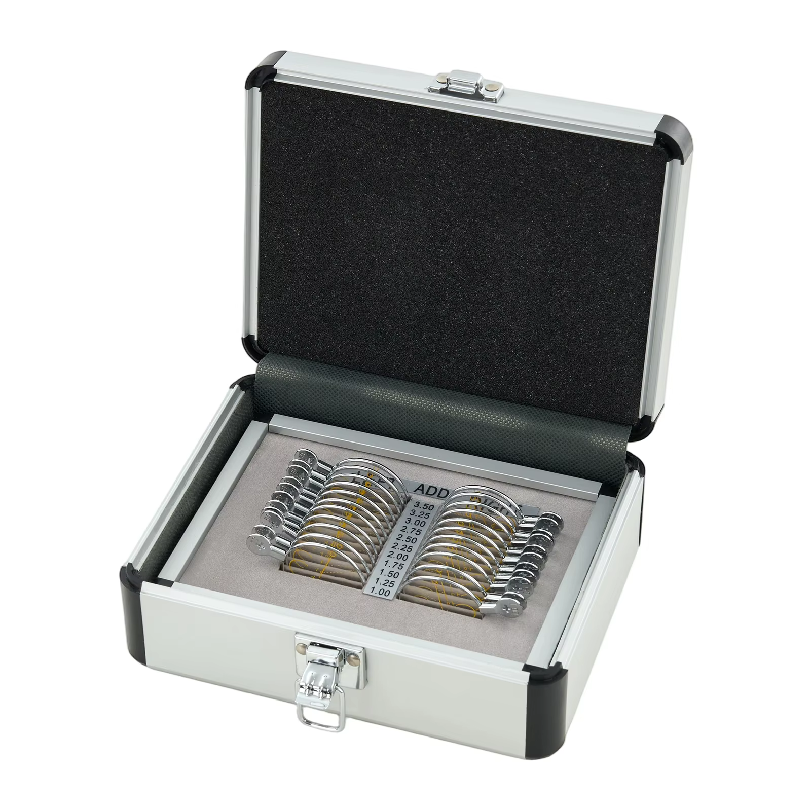 22 pièces – Le kit de lentilles d'essai progressives le plus populaire avec plateau et étui en aluminium pour équipement optique ophtalmique