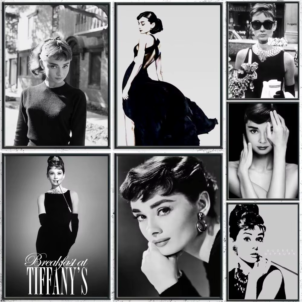 Affiche HD autocollante Audrey Hepburn, icône de la célébrité, sans résidu après retrait, idéale pour tous types de décoration murale