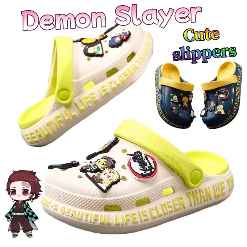 Chaussons Demon Slayer Crocs, mignons, tendance, dessin animé créatif, Kamado Tanjirou, antidérapants, semelle souple, cadeau pour les amis en vacances