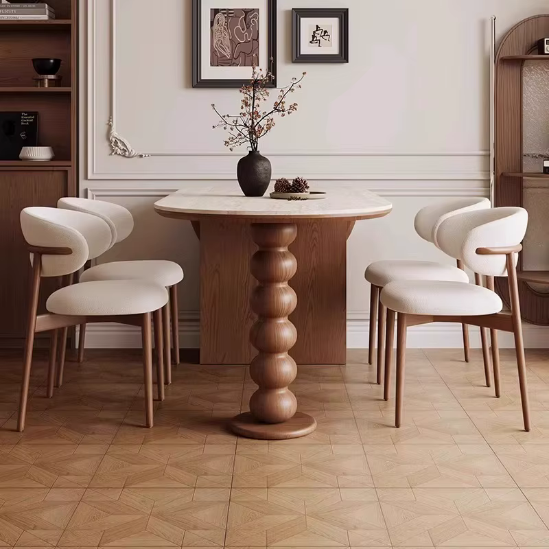 Tables à manger élégantes du milieu du siècle avec armoires, tables à manger ovales Vintage à pieds hauts, meubles rustiques pliables