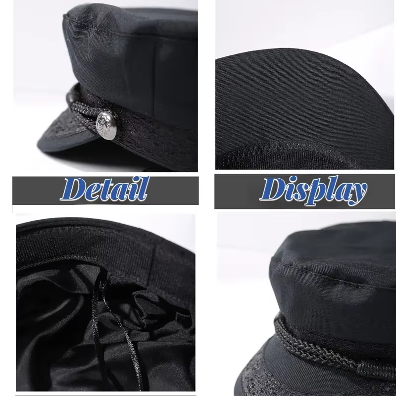 Chapeau militaire grande taille 62cm, casquette marine unisexe pour hommes, chapeau de capitaine de marin à dessus plat, en coton, casquette de bateau rétro noire d'automne