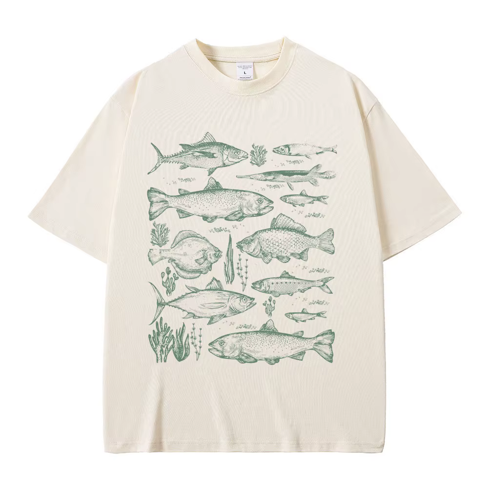 Poisson tatouage Style T-shirt pêche drôle Meme graphique T-shirts hommes décontracté coton Vintage à manches courtes hommes surdimensionné T-shirts