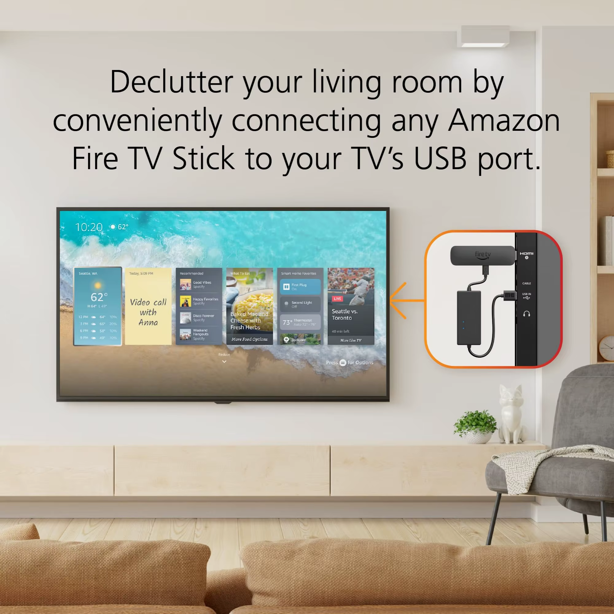 Adaptateur de câble d'alimentation pour AMZ Fire TV Stick, alimente directement le Fire TV Stick via le port USB du téléviseur (Élimine la nécessité d'un adaptateur secteur)