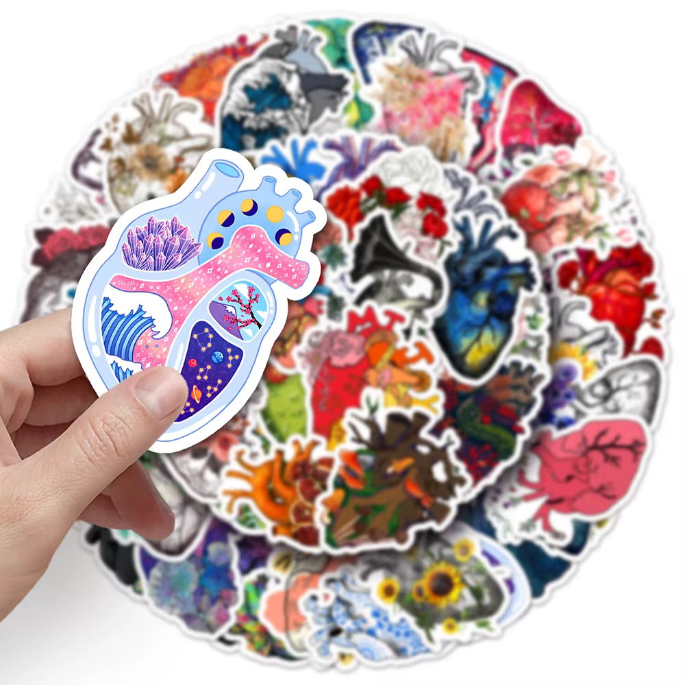 Lot de 10/30/50 Pièces d'Autocollants Imperméables en Forme de Cœur, Dessin Animé, Graffiti, Décoration Créative Personnalisée, Tasse d'Eau, Étui de Téléphone, Planche à Roulettes