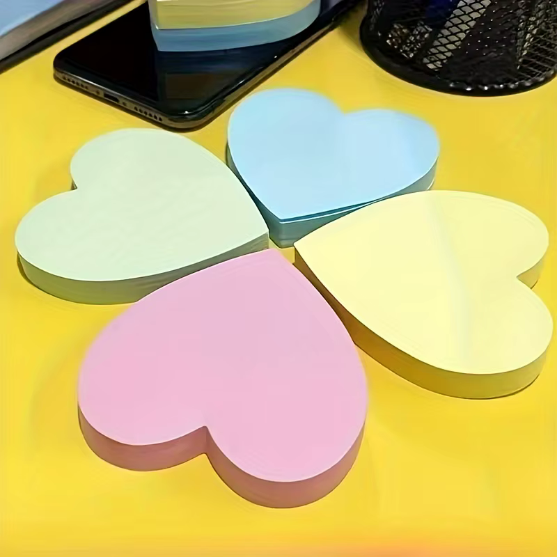 4 autocollants, notes autocollantes multicolores en forme de cœur, mignons, autocollants et amovibles, adaptés au bureau, à l'école (50Zhan)
