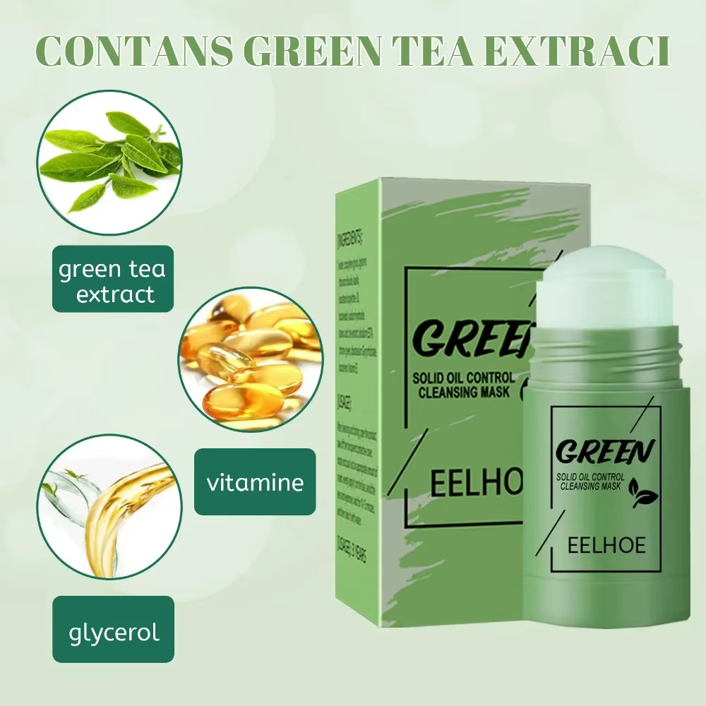 Bâtonnet d'argile au thé vert pour le visage, masque vert en stick, anti-acné, réduit les points noirs, extrait de thé vert, masque facial, nettoyage des pores, 1 à 5 pièces