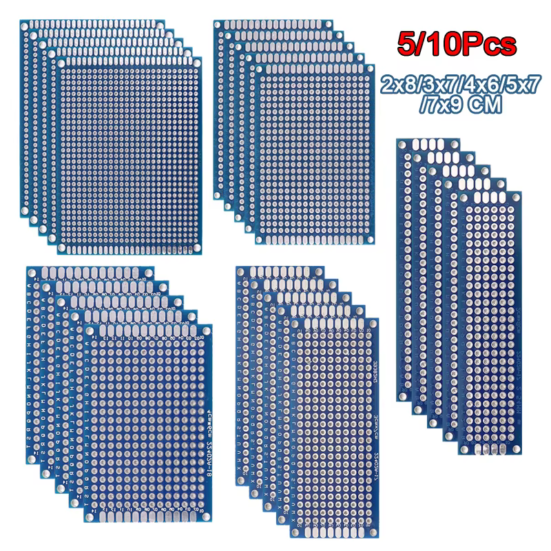 Prototype de carte PCB bleu, cartes de circuit imprimé double face pour projet de soudure de bricolage, 5/10 pièces, 2x8, 3x7, 4x6, 5x7, 7x9cm