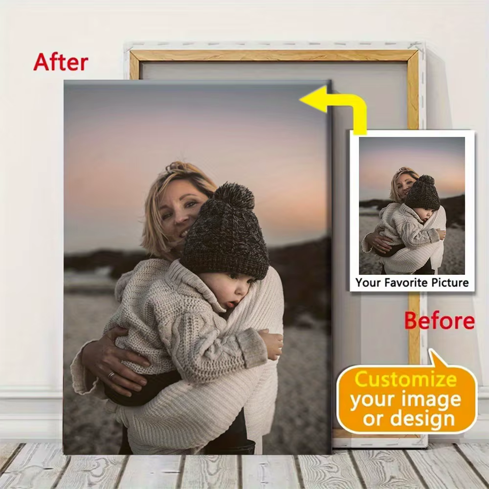 Impression personnalisée de votre Photo, affiche de peinture sur toile avec cadre en bois, imprimés HD, décor artistique mural, image de paysage familial pour animaux de compagnie et enfants