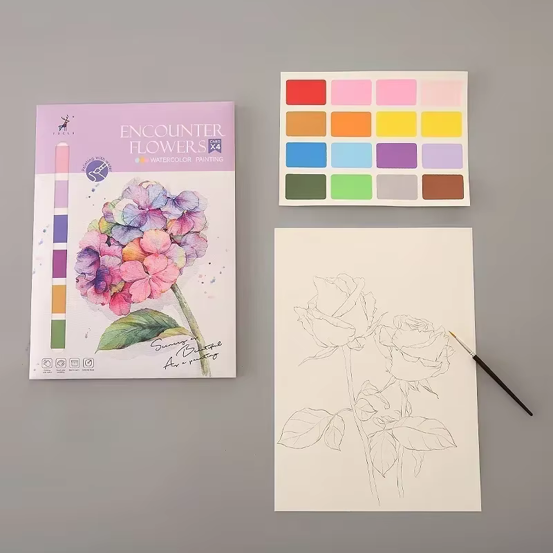 Livre de peinture à l'aquarelle Portable, 4 feuilles, livre de coloriage avec pinceau, livre de Gouache, Graffiti pour enfants, papeterie de dessin d'images