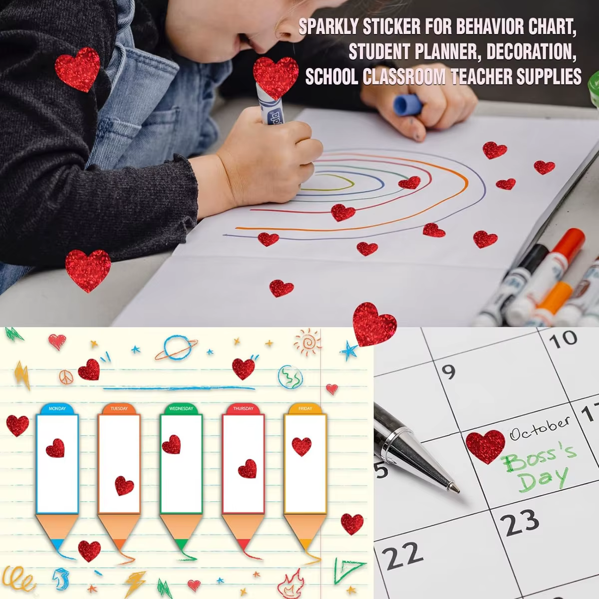 600 autocollants en forme de cœur rouge, petits autocollants holographiques pour récompense des élèves, petits autocollants scintillants de 0,5 pouce pour la fermeture de cadeaux
